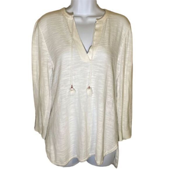 LOFT | Medium L/S v neck top shirt white - Picture 1 of 5